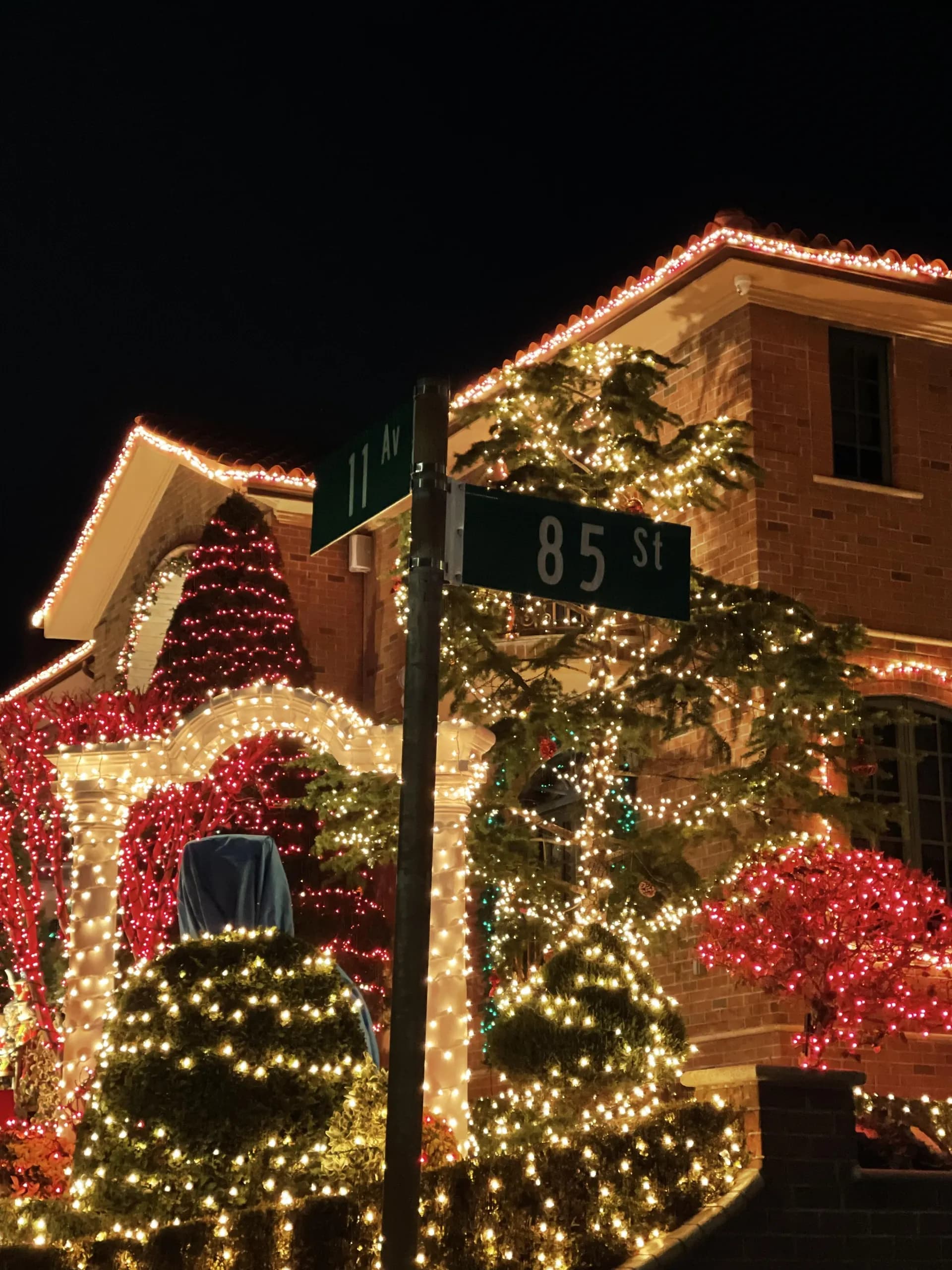 Dyker Heights house covered in Christmas lights at 85th Street and 11th Avenue