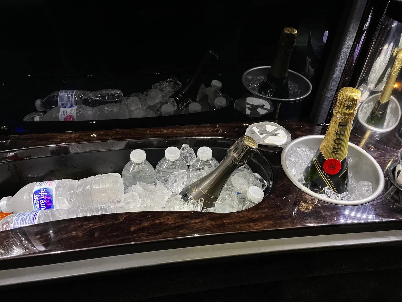 Champagne on ice at the stretch limousine bar