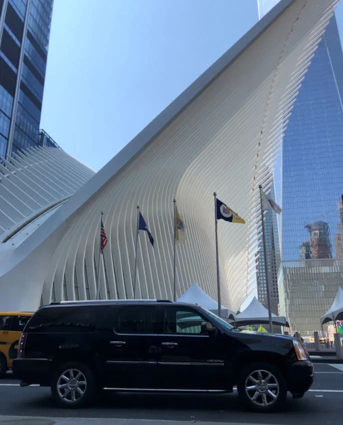 Black GMC Yukon Denali outside the Oculus at the World Trade Center